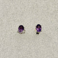 Sterling Silver Oval Amethyst Post Earrings Size 4