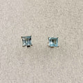 Sterling Silver Square Aquamarine Post Earrings Size 2