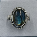 Sterling Silver Twilight Blue Labradorite Oval Rope Ring - Size 8 - Magic and Protection