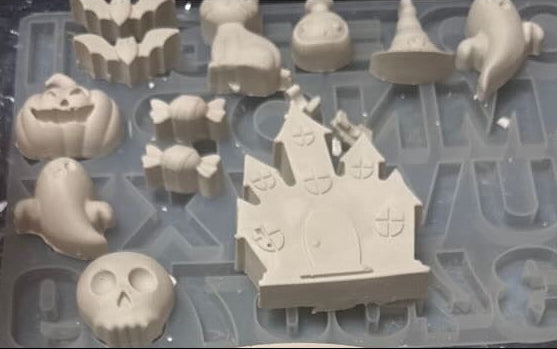 Halloween decorations that are ready to be painted.