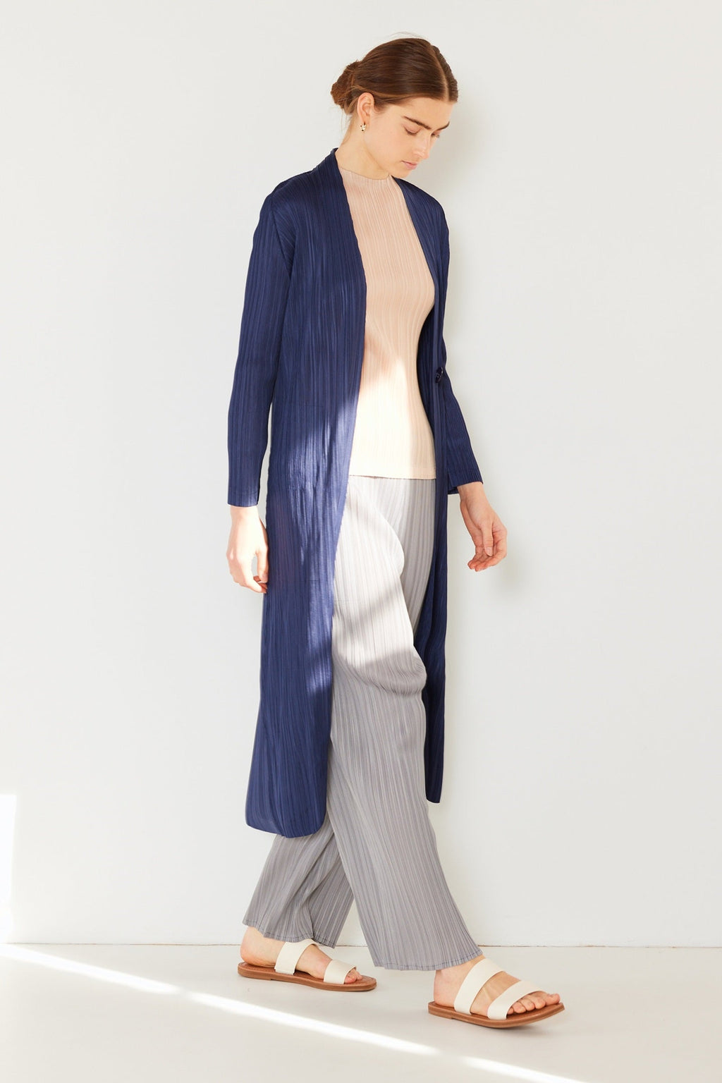 Pleated long sleeve cardigan buster - C02LG_Navy