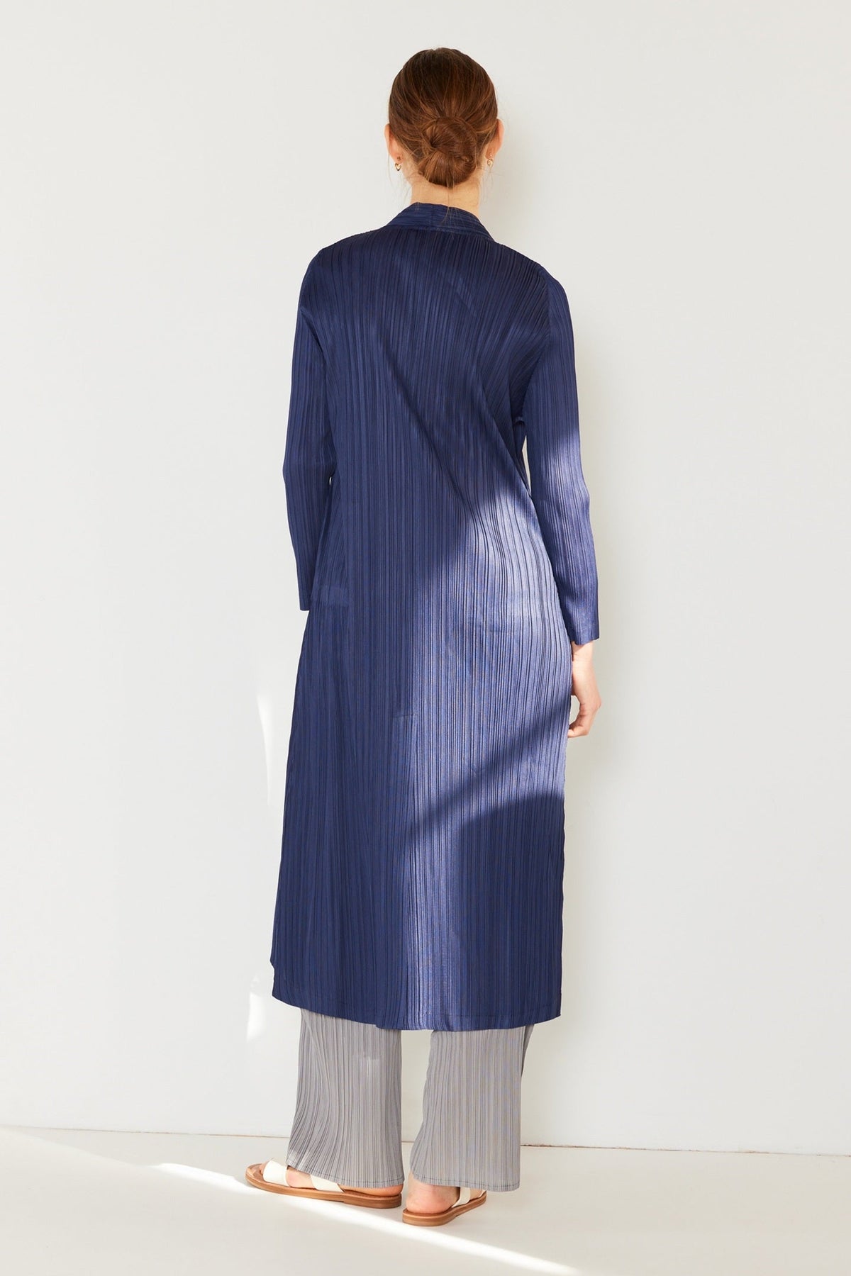 Pleated long sleeve cardigan buster - C02LG_Navy