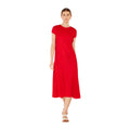 Pleated cap sleeve A-line midi dress - D01CS_Red