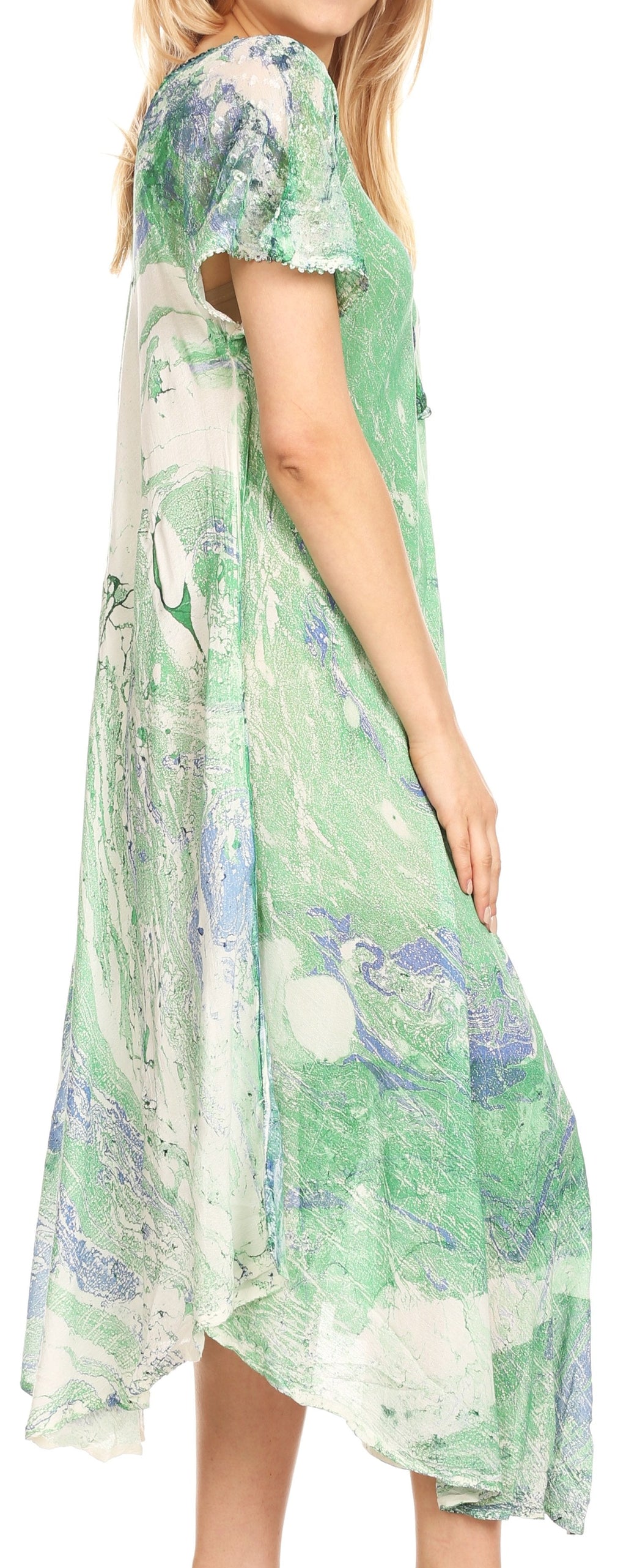 Sakkas Dalida Women's Short Sleeve Corset Tie dye Embroidered Flared Dress