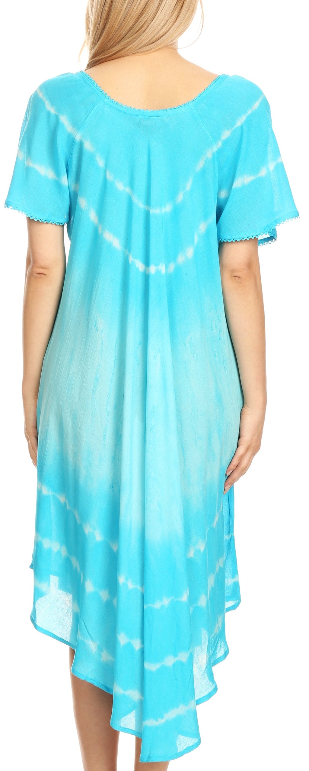 Sakkas Dalida Women's Short Sleeve Corset Tie dye Embroidered Flared Dress