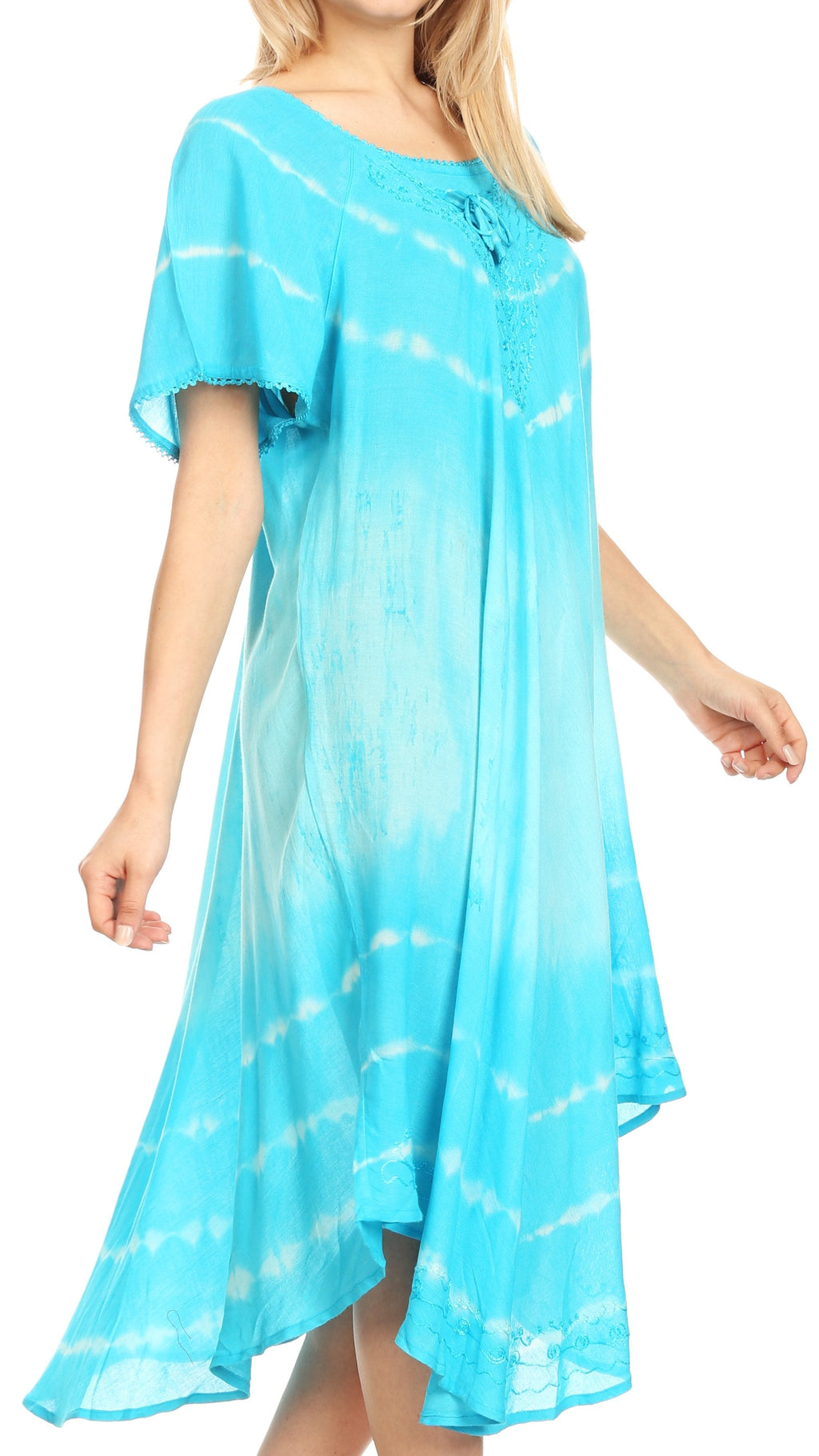Sakkas Dalida Women's Short Sleeve Corset Tie dye Embroidered Flared Dress