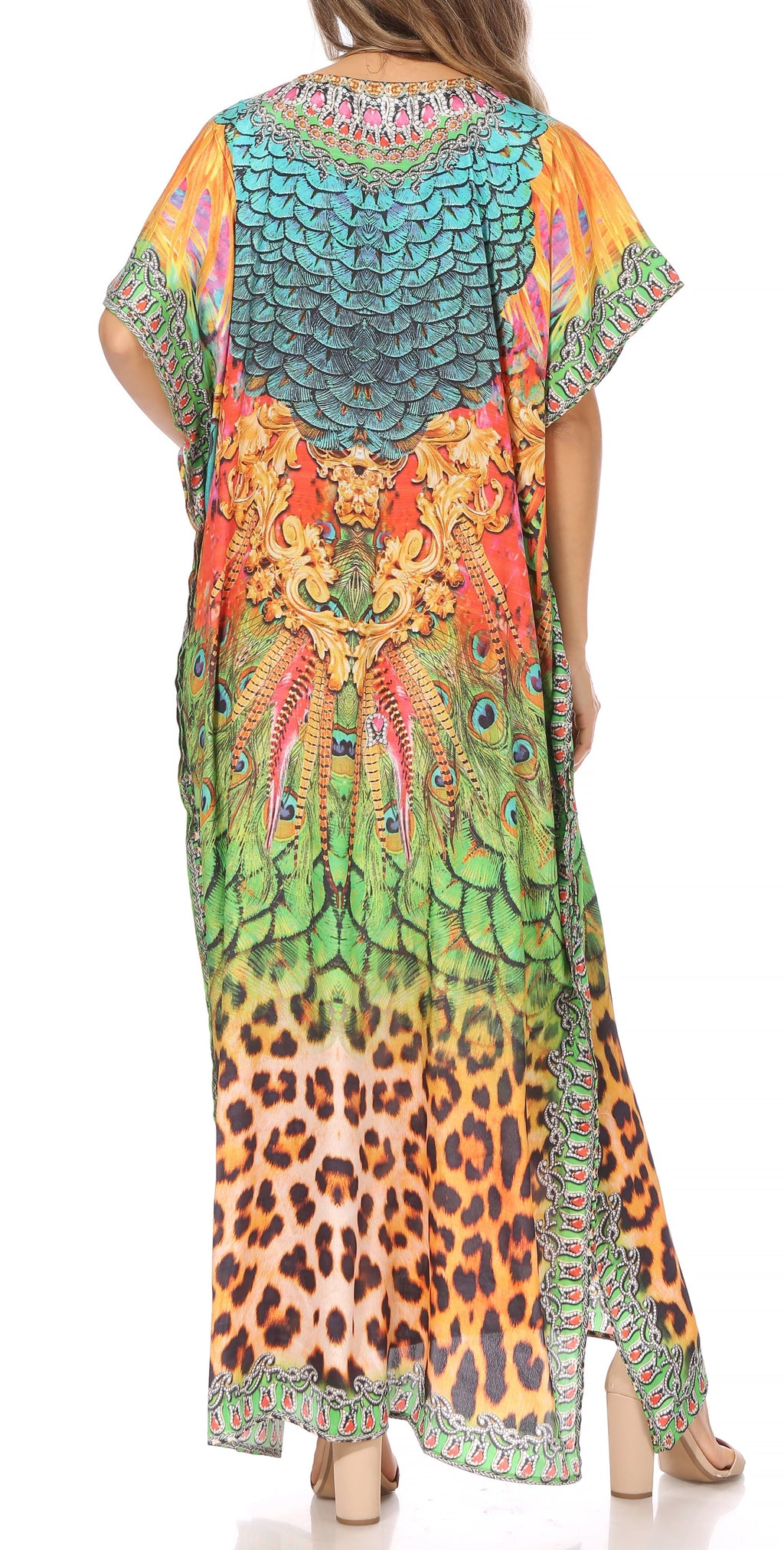 Sakkas Vicky Women's Casual Long Print Short Sleeve Petite Beach Maxi Caftan Dress - Buy One Get One Free