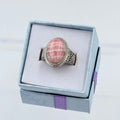 Sterling Silver Filigree Banded Oval Rhodochrosite Ring - Size 6 - Loving, Compassionate & Healing