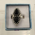 Sterling Silver Double Teardrop Celestial Black Onyx Ring - Size 9 - Protective, Grounding & Stabilizing