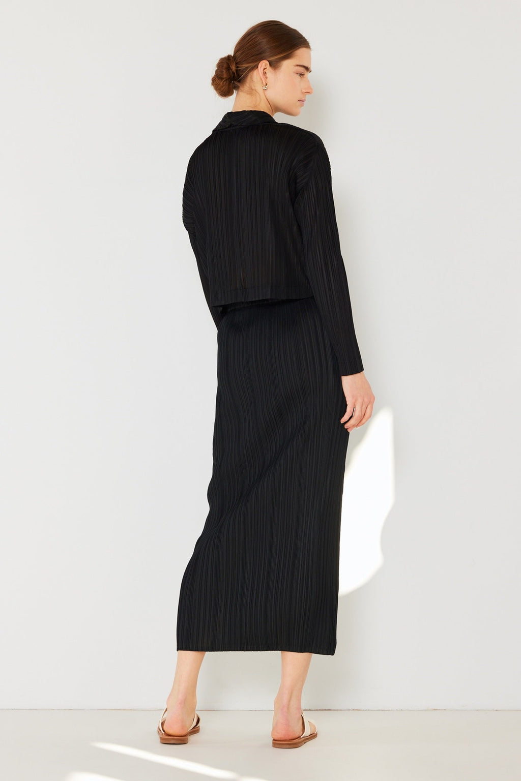 Pleated cropped button up top - J03CR_Black