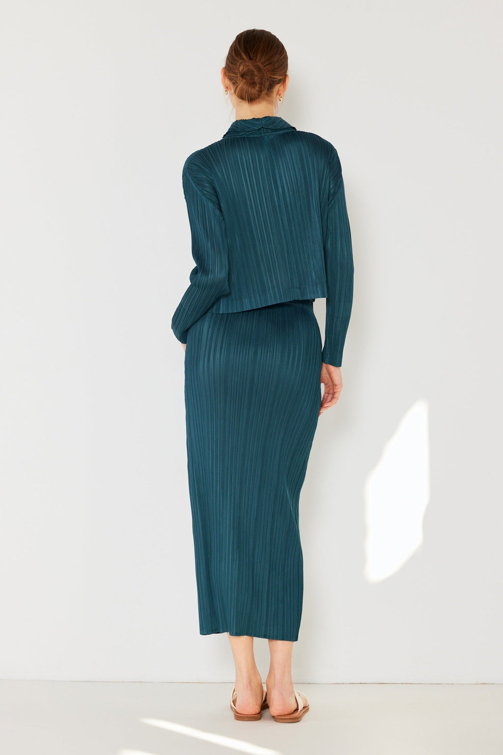 Pleated cropped button up top - J03CR_Deep Green