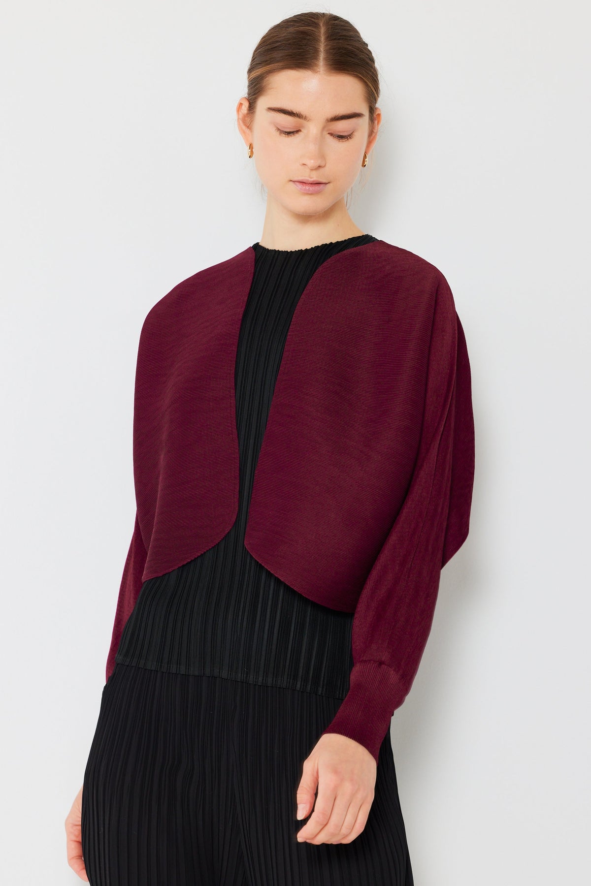 Pleated puff sleeve bolero jacket - J04SR_Wine