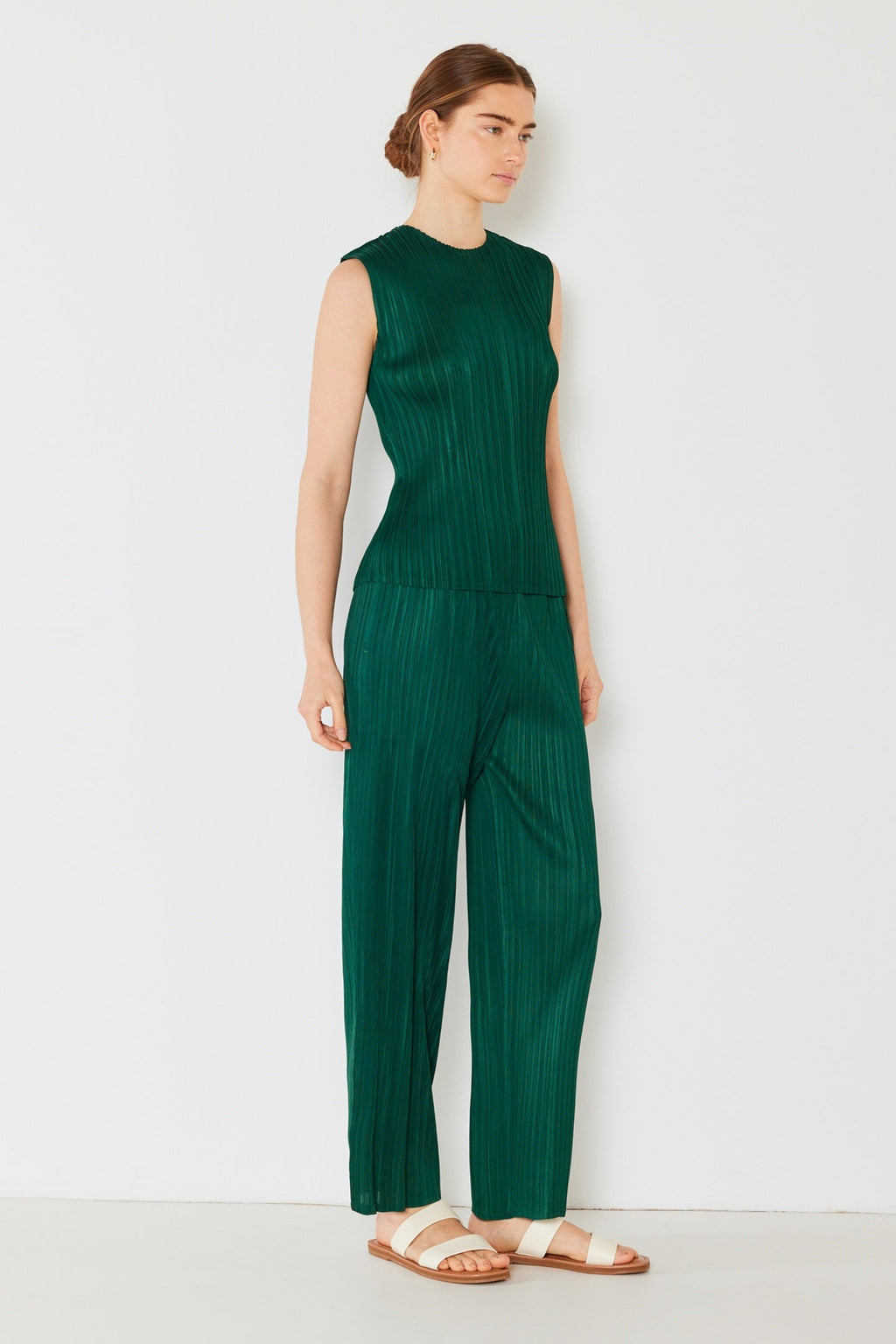 Pleated classic straight long pants - P01BS_Hunter Green