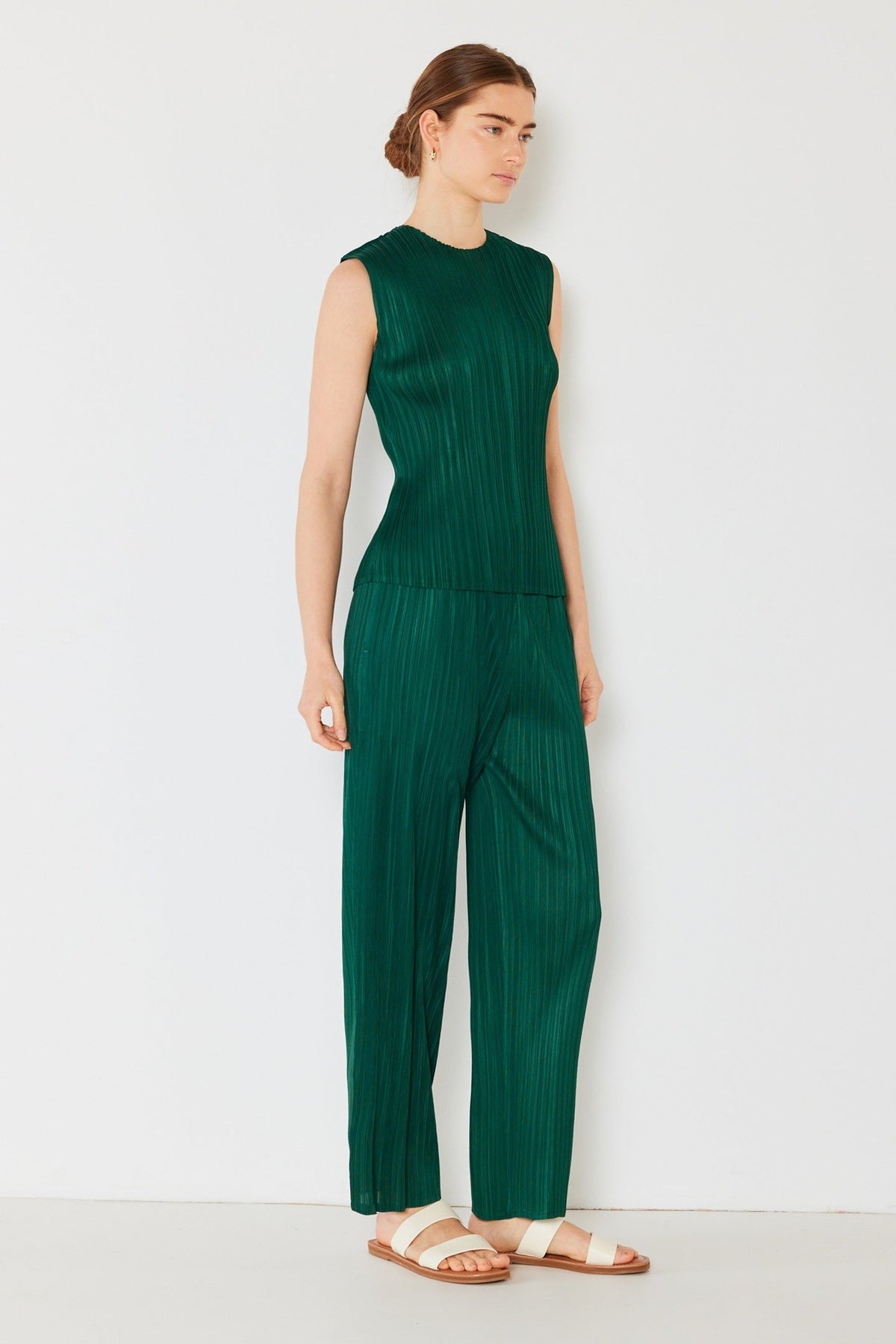 Pleated classic straight long pants - P01BS_Hunter Green