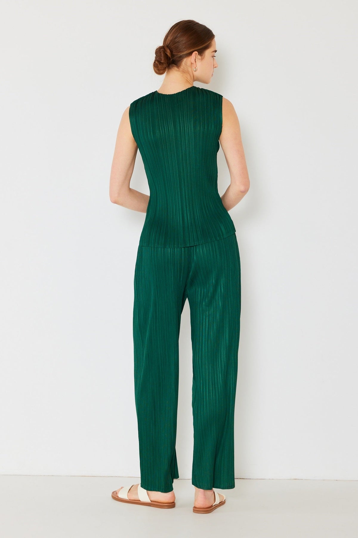 Pleated classic straight long pants - P01BS_Hunter Green
