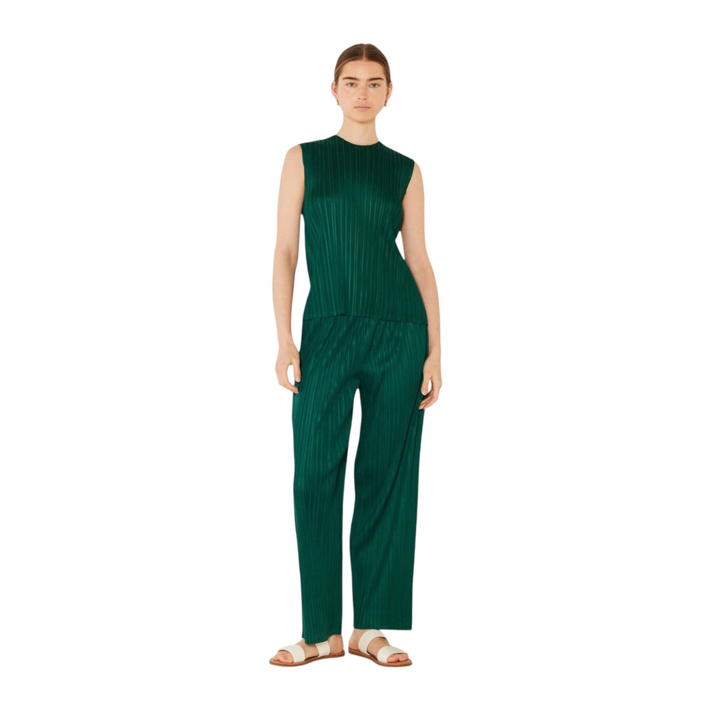 Pleated classic straight long pants - P01BS_Hunter Green