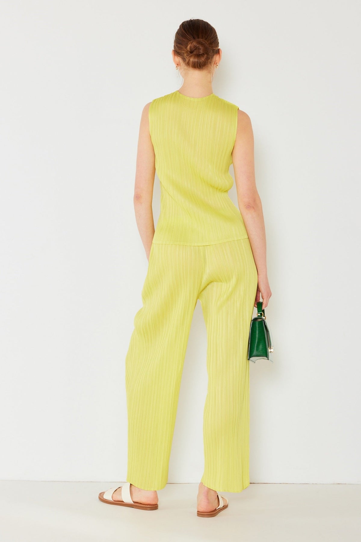 Pleated classic straight long pants - P01BS_Lime