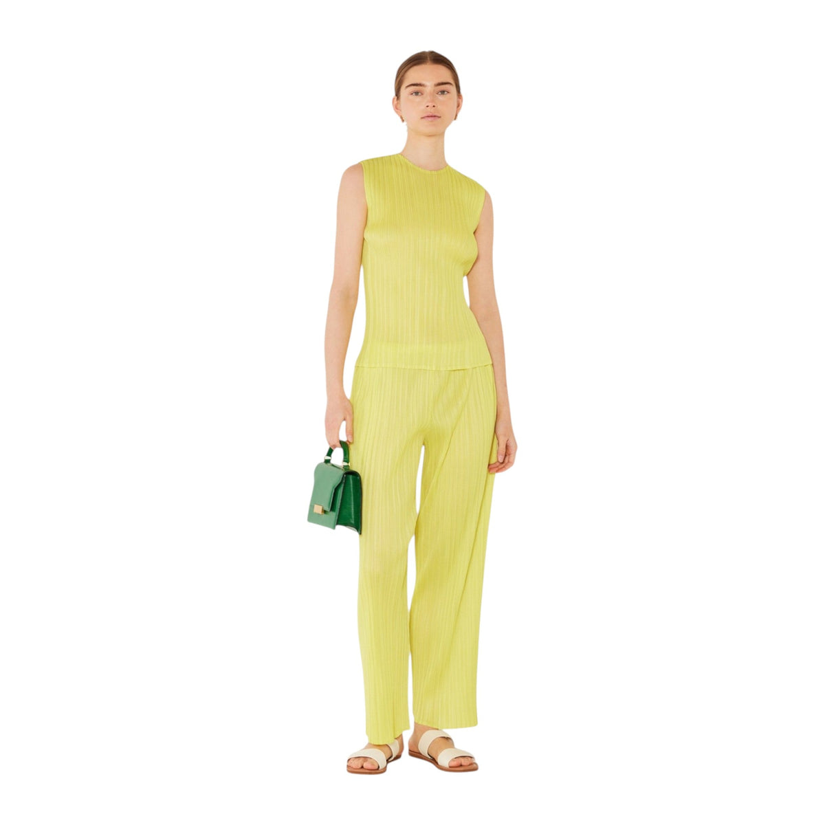 Pleated classic straight long pants - P01BS_Lime