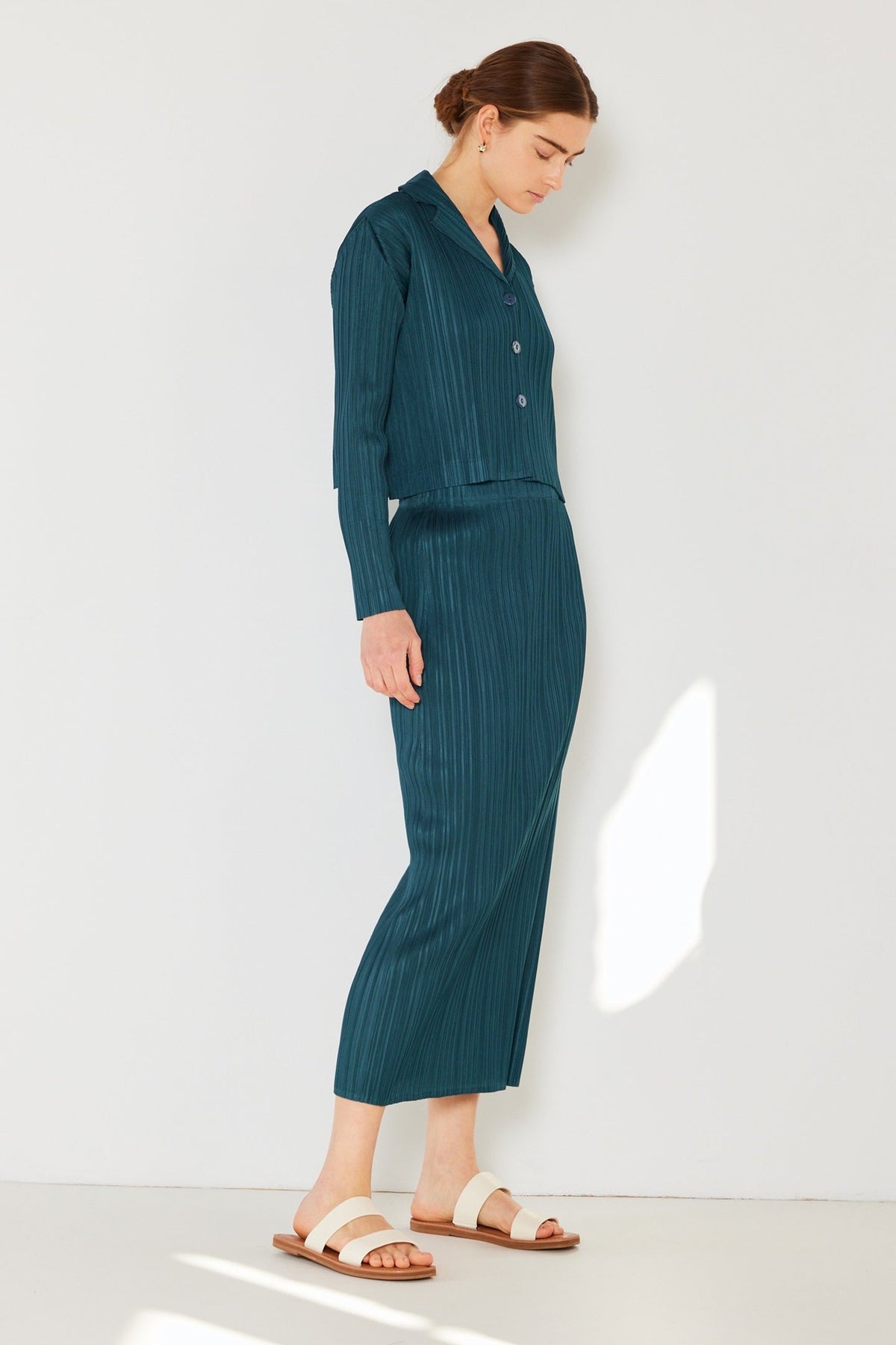 Pleated midi pencil skirt - SKT01H_Deep Green
