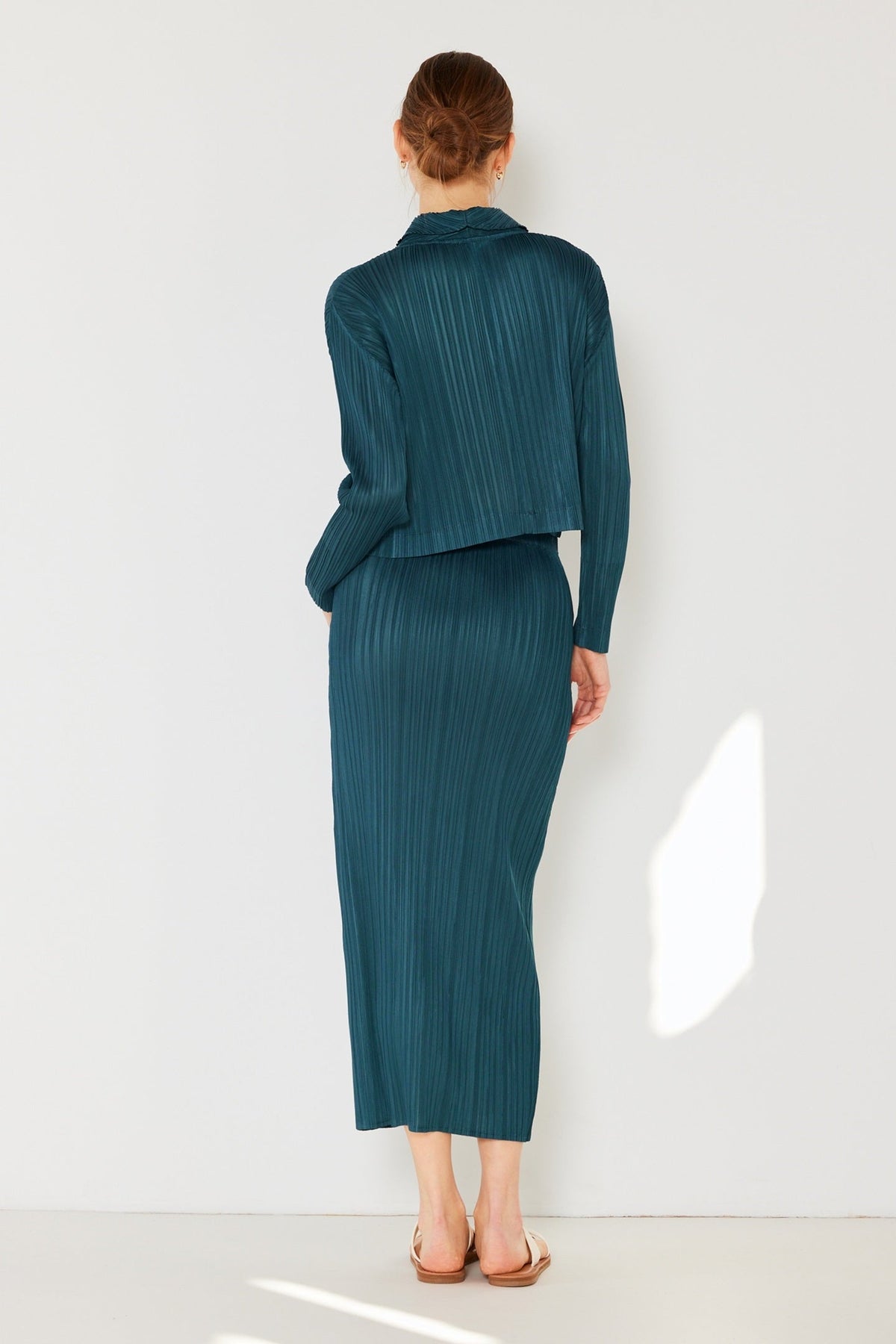 Pleated midi pencil skirt - SKT01H_Deep Green