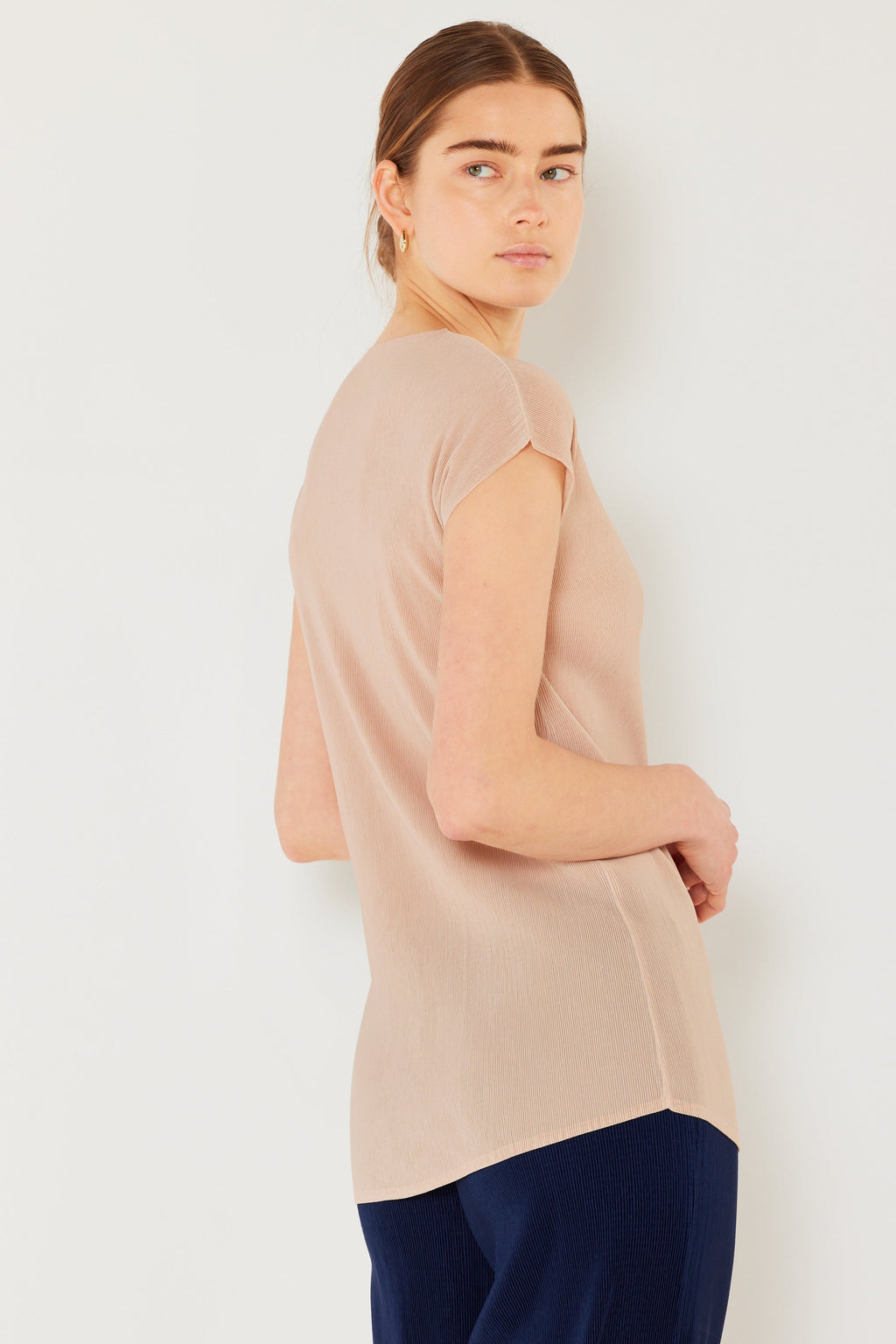 Pleated cap sleeve top - T03CS_Beige